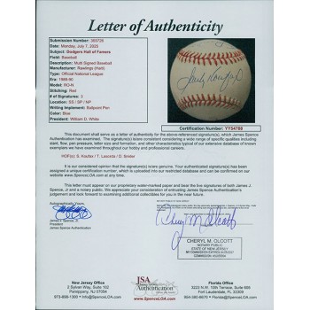 Sandy Koufax Tommy Lasorda Duke Snider Signed Baseball JSA Authenticated Dodgers