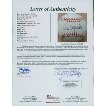Don Drysdale Signed Official Rawlings National League Baseball JSA Authenticated