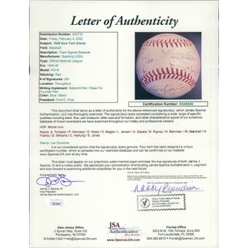 New York Giants 1949 Team Signed National League Baseball 28 JSA Authenticated