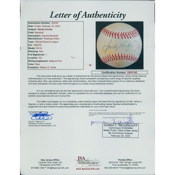 Sandy Koufax Signed Official National League Baseball JSA Authenticated