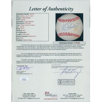 Kirby Puckett Twins Signed Official American League Baseball JSA Authenticated