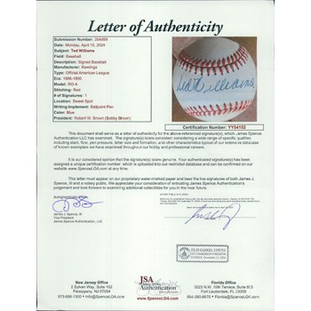 Ted Williams Signed Official American League Baseball JSA Authenticated