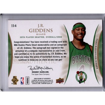 J.R. Giddens 2008-09 Upper Deck SP Authentic Rookie Signed Patch Card /499 #114