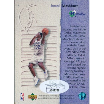 Jamal Mashburn Signed 1994 Upper Deck Basketball Card #4 JSA Authenticated