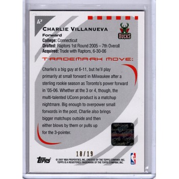 Charlie Villanueva 2006-07 Topps Trademark Moves Autographed Card 18/19 #12