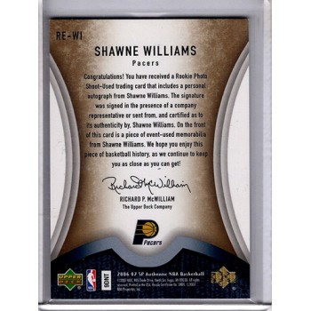 Shawne Williams 2006-07 Upper Deck SP Authentic Exclusive Signed Card /60 #RE-WI