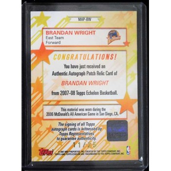 Brandan Wright Signed 2007-08 Topps Echelon All American Card MAP-BW 11/25