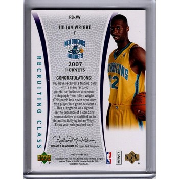 Julian Wright 2007-08 Upper Deck SP Authentic Signed Patch Card /75 #RC-JW