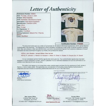 UCLA Bruins Coaches Signed Sweatshirt JSA Authenticated Wooden Wilkes Vermeil UCLA Bruins Coaches Signed Sweatshirt JSA Authenticated Wooden Wilkes Vermeil