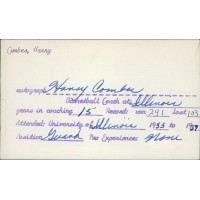 Harry Combes Illinois Fighting Illini Signed 3x5 Index Card JSA Authenticated