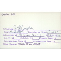 Jeff Congdon BYU Cougars Signed 3x5 Index Card JSA Authenticated