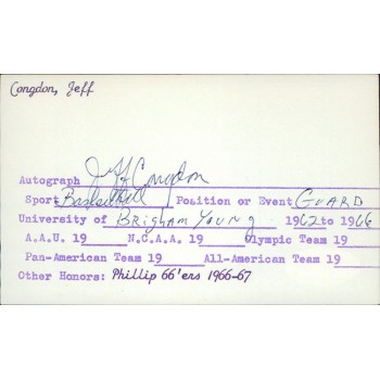 Jeff Congdon BYU Cougars Signed 3x5 Index Card JSA Authenticated
