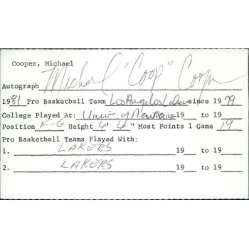 Michael Cooper Los Angeles Lakers Signed 3x5 Index Card JSA Authenticated