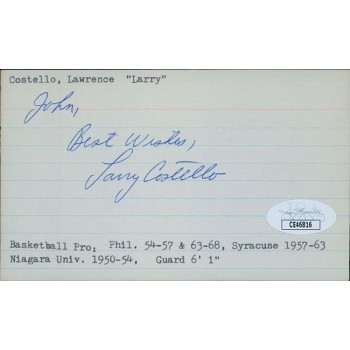 Larry Costello Niagara Purple Eagles Signed 3x5 Index Card JSA Authenticated