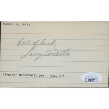 Larry Costello Niagara Purple Eagles Signed 3x5 Index Card JSA Authenticated