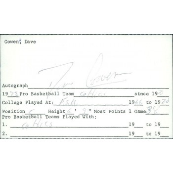 Dave Cowens Boston Celtics Signed 3x5 Index Card JSA Authenticated Dave Cowens Boston Celtics Signed 3x5 Index Card JSA Authenticated