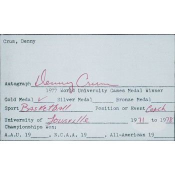 Denny Crum Louisville Cardinals Coach Signed 3x5 Index Card JSA Authenticated