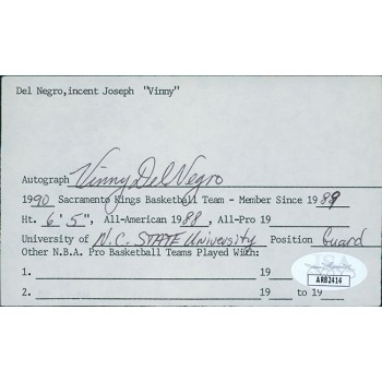 Vinny Del Negro Sacramento Kings Signed 3x5 Index Card JSA Authenticated Vinny Del Negro Sacramento Kings Signed 3x5 Index Card JSA Authenticated