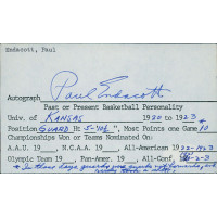 Paul Endacott Kansas Jayhawks Signed 3x5 Cut Page JSA Authenticated Paul Endacott Kansas Jayhawks Signed 3x5 Cut Page JSA Authenticated