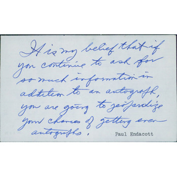Paul Endacott Kansas Jayhawks Signed 3x5 Cut Page JSA Authenticated