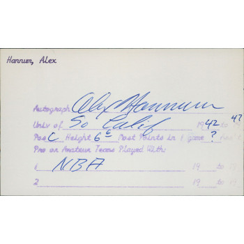 Alex Hannum USC Trojans Signed 3x5 Index Card JSA Authenticated