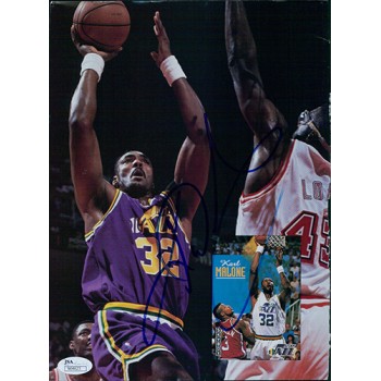 Karl Malone Utah Jazz Signed Skybox Magazine Back Cover Page JSA Authenticated