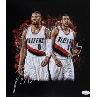 Portland Trail Blazers Damian Lillard CJ McCollum Signed 11x12 Matte Photo JSA