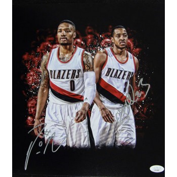 Portland Trail Blazers Damian Lillard CJ McCollum Signed 11x12 Matte Photo JSA