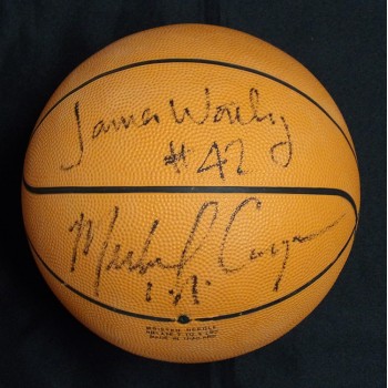 Los Angeles Lakers Michael Cooper James Worthy Signed Basketball JSA Authentic