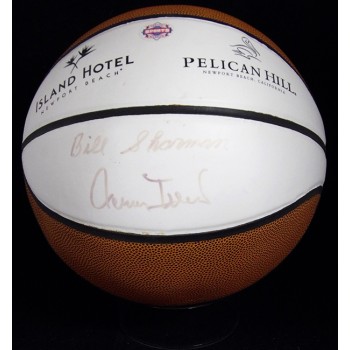 Jerry West Bill Sharman Signed Newport Beach White Panel Basketball JSA Authen