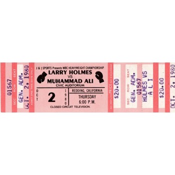 Muhammad Ali Signed Full Ticket in blue ball point Vs. Holmes 10/2/80 Redding, CA JSA Authenticated