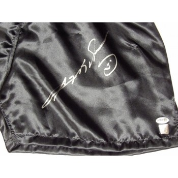 Sugar Ray Leonard Signed Black Boxing Trunks Shorts JSA Authenticated