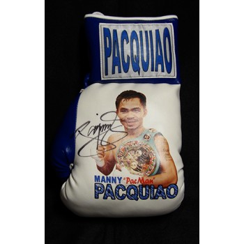 Manny Pacquiao Boxer Signed Blue & White Picture Boxing Glove PSA Authenticated
