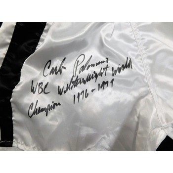 Carlos Palomino Signed White Everlast Boxing Trunks / Shorts JSA Authenticated