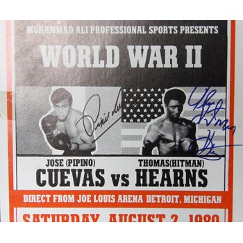Thomas Hearns Jose Cuevas Signed WWII 11x28 Original Poster PSA Authenticated