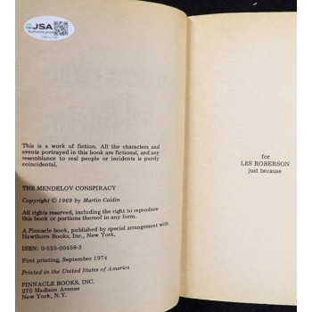 Martin Caidin Signed The Mendelov Conspiracy Book JSA Authenticated Personalized