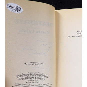 Martin Caidin Signed Deathmate Softcover Book JSA Authenticated Personalized