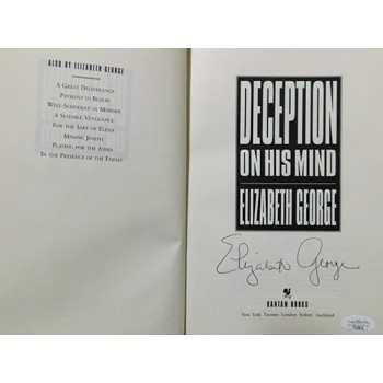 Elizabeth George Signed Deception On His Mind 1st Edition Book JSA Authenticated