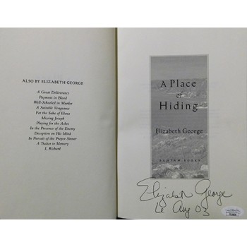 Elizabeth George Signed A Place of Hiding First Edition Book JSA Authenticated