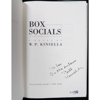 W.P. Kinsella Signed Box Socials Hardcover Book JSA Authenticated Personalized