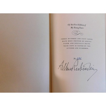 Arthur Rubinstein Signed My Young Years 1st Edition Hardcover Book JSA Authentic