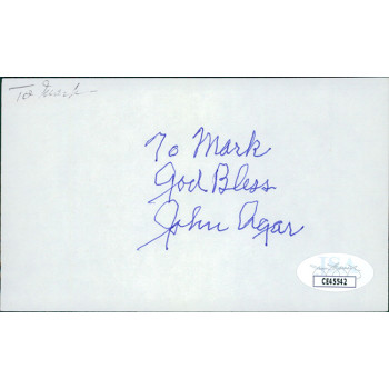 John Agar Actor Signed 3x5 Index Card JSA Authenticated Personalized