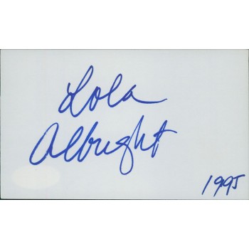 Lola Albright Actress Signed 3x5 Index Card JSA Authenticated