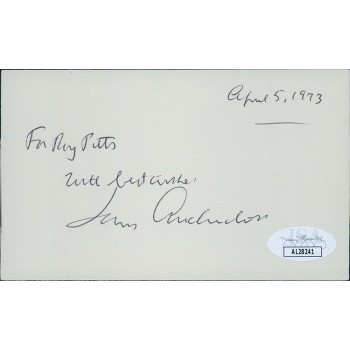 Louis Auchincloss Novelist Historian Signed 3x5 Index Card JSA Authenticated