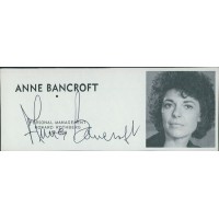 Anne Bancroft Actress Signed 2x4.5 Directory Cut JSA Authenticated