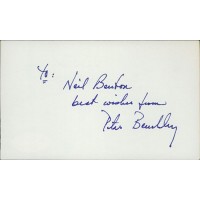 Peter Benchley Author Screenwriter Signed 3x5 Index Card JSA Authenticated