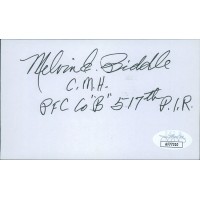 Melvin Biddle WWII Medal of Honor Signed 3x5 Index Card JSA Authenticated