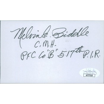 Melvin Biddle WWII Medal of Honor Signed 3x5 Index Card JSA Authenticated