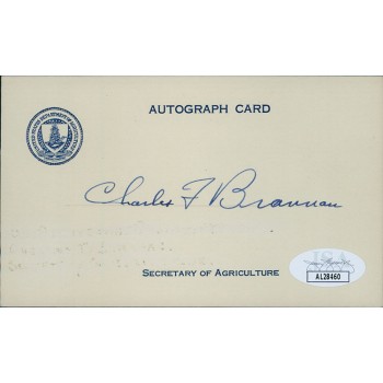 Charles Brannan Secretary of Agriculture Signed 3x5 Index Card JSA Authenticated