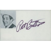 Pat Buttram Actor Signed 3x5 Index Card JSA Authenticated